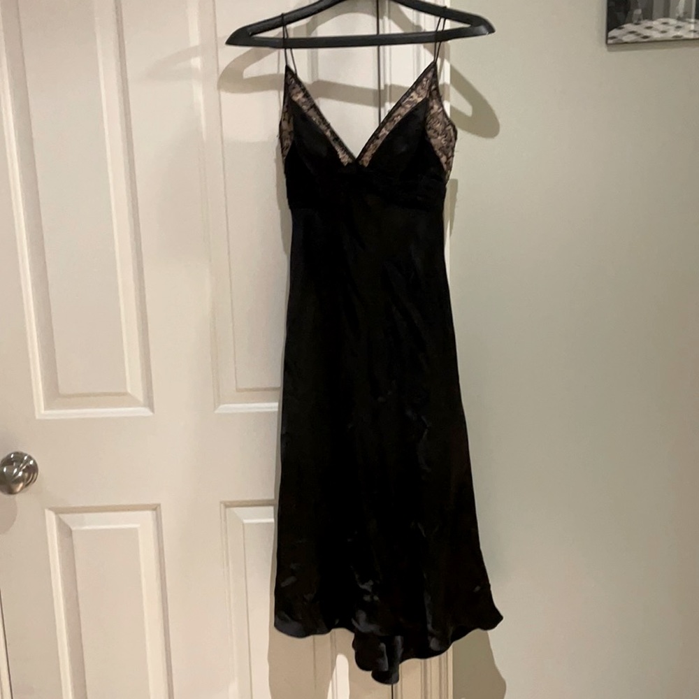 Carmen Marc Valvo signature black lace dress